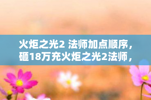 火炬之光2 法师加点顺序，砸18万充火炬之光2法师，老婆签离婚协议时我才懂什么叫家破人亡！