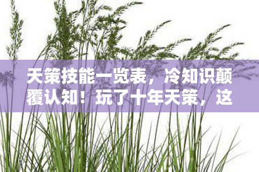 天策技能一览表，冷知识颠覆认知！玩了十年天策，这些操作让我目瞪口呆