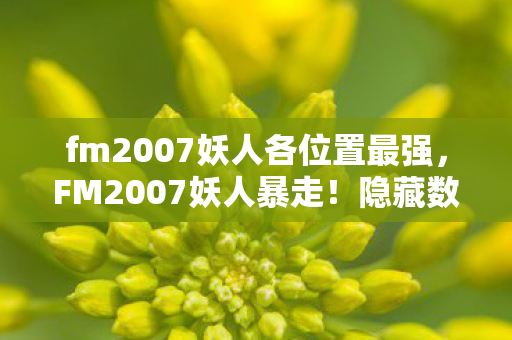 fm2007妖人各位置最强，FM2007妖人暴走！隐藏数值+99%触发率，策划偷偷改的3个致命参数