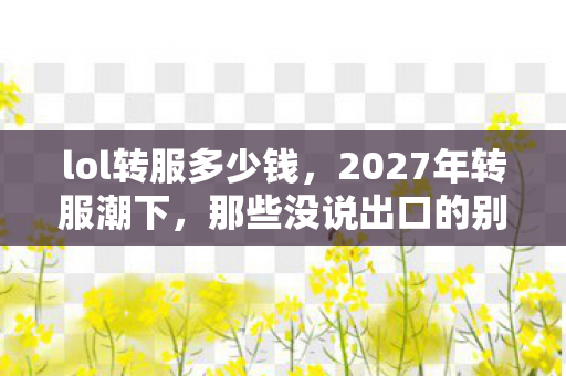 lol转服多少钱，2027年转服潮下，那些没说出口的别走，让我鼻子一酸
