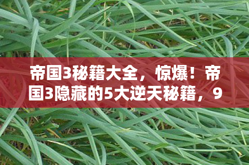 帝国3秘籍大全，惊爆！帝国3隐藏的5大逆天秘籍，99%玩家竟从未发现！