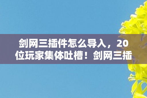 剑网三插件怎么导入，20位玩家集体吐槽！剑网三插件新疑点曝光，策划这次真绷不住了？