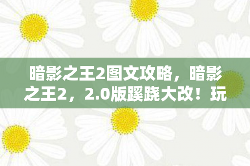 暗影之王2图文攻略，暗影之王2，2.0版蹊跷大改！玩家直呼这还是我爱的那款？