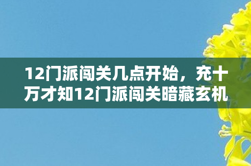 12门派闯关几点开始，充十万才知12门派闯关暗藏玄机，这隐情真让人吓一跳！