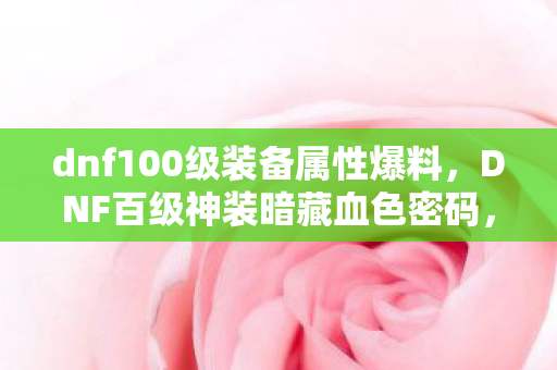 dnf100级装备属性爆料，DNF百级神装暗藏血色密码，当深渊裂缝吞噬十年光阴，谁在镜中凝视我？