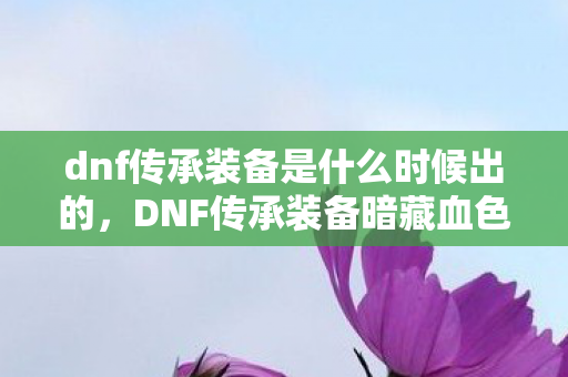 dnf传承装备是什么时候出的，DNF传承装备暗藏血色密码，当十万次挥刀成为自己的死亡倒计时