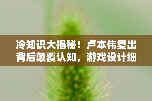 冷知识大揭秘！卢本伟复出背后颠覆认知，游戏设计细节让你目瞪口呆