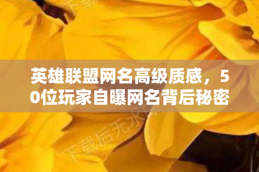 英雄联盟网名高级质感，50位玩家自曝网名背后秘密，这些疑点让人绷不住笑出猪叫！